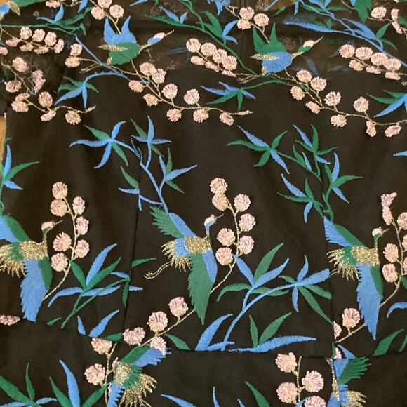 Anthropologie blue black bird embroidered shortsleeve VONE Rylee midi Dress 8 - Picture 8 of 12